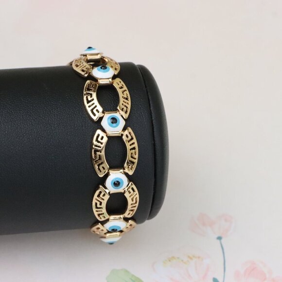 "Rose Gold Evil Eye Bracelet with Geometric Links, XPBL1013 - Picture 10 of 12